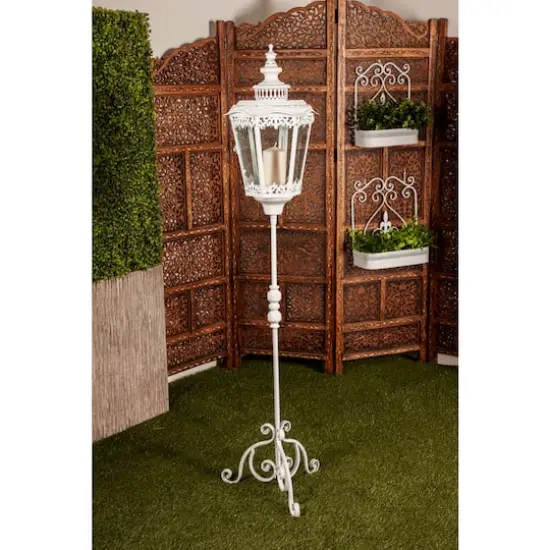 White Iron Vintage Candle Holder Lantern, 66" x 17" x 17" {7}
