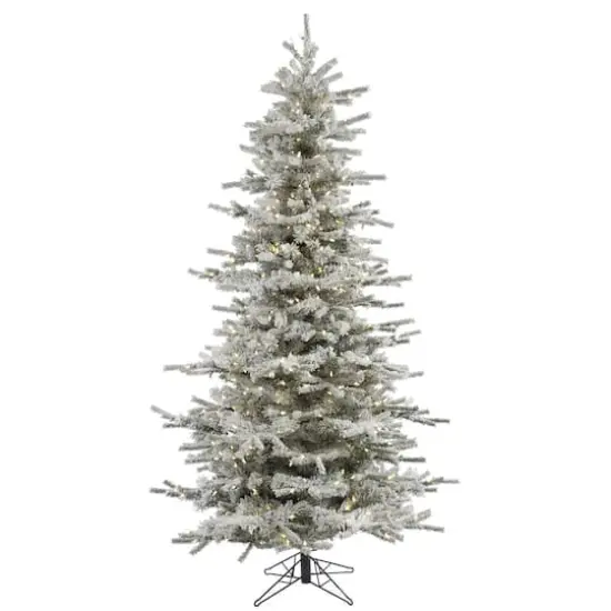4.5ft. Pre-Lit Slim Flocked Sierra Fir Artificial Christmas Tree, Pure White Dura-Lit&reg; LED Lights {1}