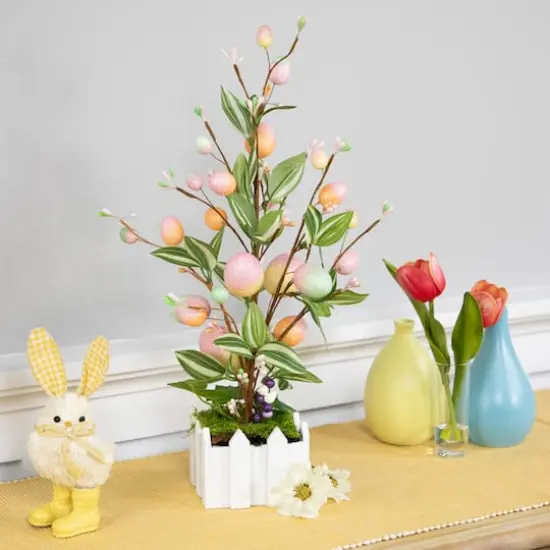 18" Pink Artificial Potted Twig Tree with Easter Eggs {4}