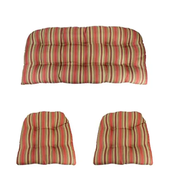 3 Piece Wicker Furniture Cushion Set Red/Green Stripe {4}