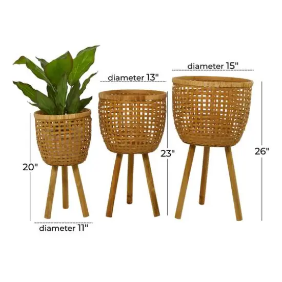Brown Bamboo Bohemian Planter, Set of 3" 26", 23", 20" {7}
