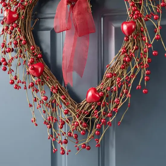 Glitzhome&reg; 17" Valentine's Berry Heart Wreath {7}