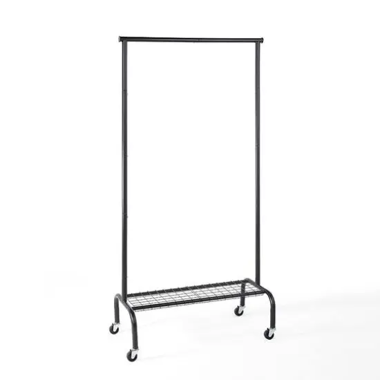 SunnyPoint Rolling Garment Rack with 1-Tier Lower Shelf White {2}