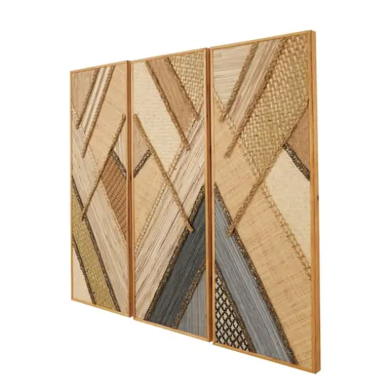 Brown Handmade Geometric Textured Mixed Media Diagonal Wall D&eacute;cor Set {4}