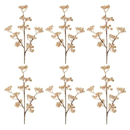 23" Glittered Berry Sprays, 6ct. Gold {1}
