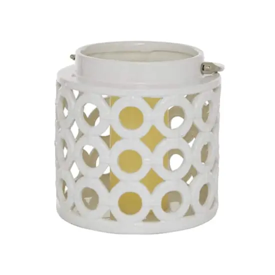 White Ceramic Contemporary Candle Holder Lantern, 8" x 8" x 9" {1}