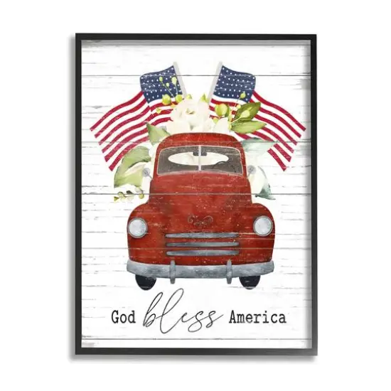 Stupell Industries God Bless America Red Truck Wall Art in Black Frame {1}