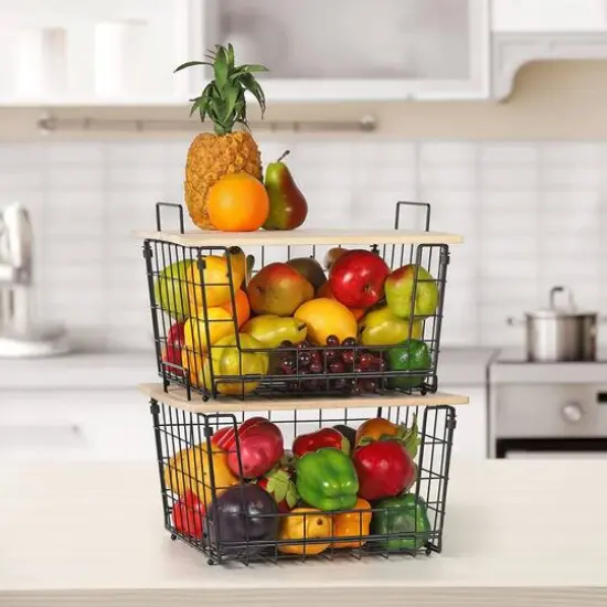 NEX&trade; Kitchen Countertop Storage Basket with Wood Lid, 2ct. {6}