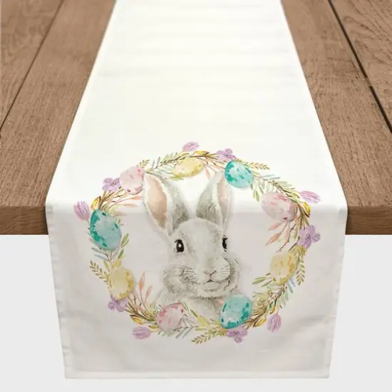 Easter Bunny Wreath 16" x 90" Poly Twill Table Runner {1}