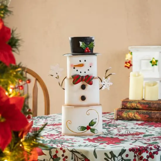 Glitzhome&reg; 17" Metal Stacked Box Snowman Table D&eacute;cor {3}