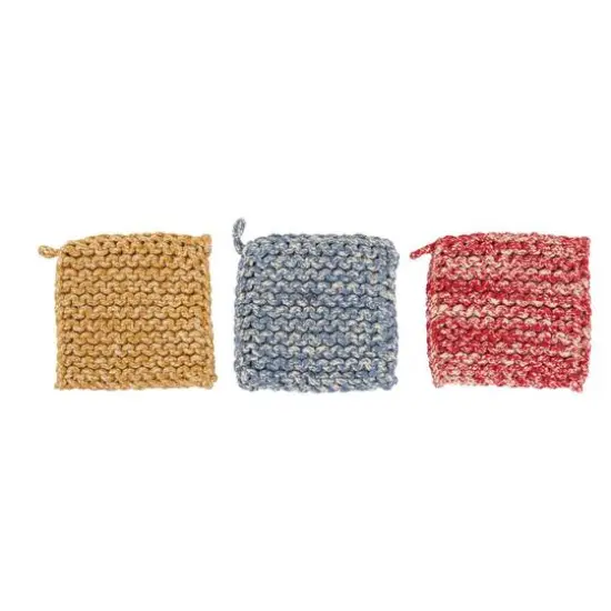 Hello Honey&reg; 8" M&eacute;lange Red, Blue & Yellow Square Crocheted Cotton Pot Holder Set {1}