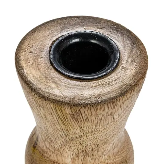 Hello Honey&reg; 14" Round Natural Wood Hand-Carved Taper Candle Holder {5}