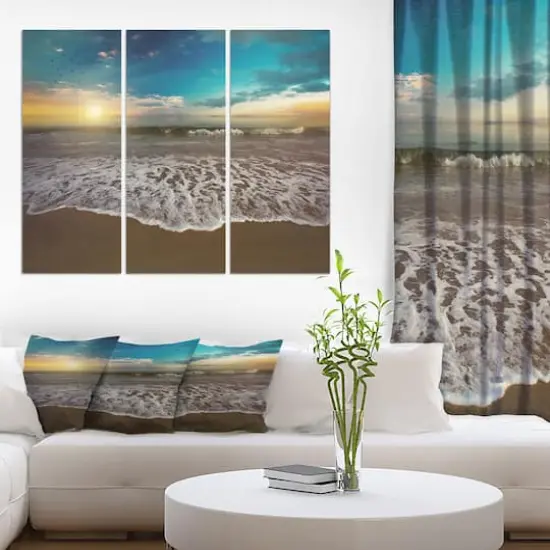 Designart - Ocean Waves at Sunrise - Sea & Shore Photography on Wrapped Canvas set {3}