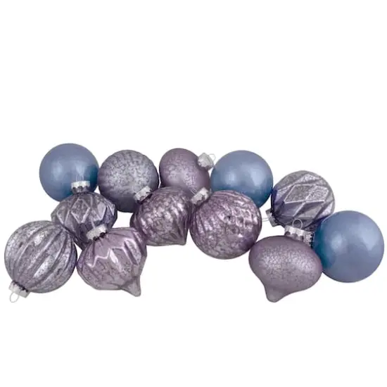 12ct. 3" Glitter & Matte Purple Tone Finial & Glass Ball Christmas Ornaments {3}