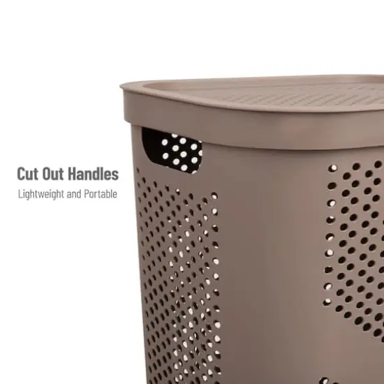 Mind Reader 60L Ventilated Slim Laundry Hamper with Cut Out Handles & Hinged Lid, 2ct. Tan {5}