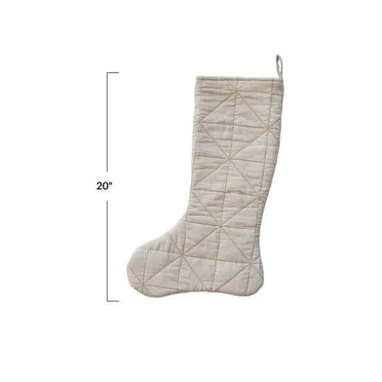 Hello Honey&reg; 20" Natural White Quilted Cotton & Linen Stocking with Metallic Gold Thread Embroidery {5}