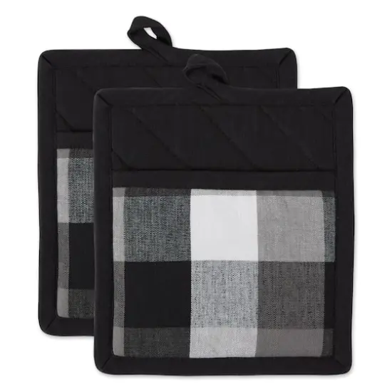 DII&reg; Tri Color Check Potholder Set Black {1}