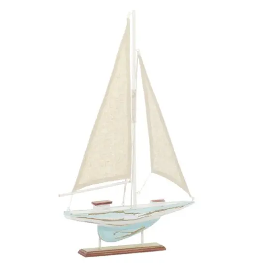 22" Brown Wood Coastal Sailboat Sculpture {1}