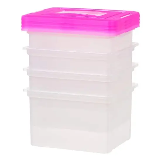 IRIS Pink & Clear Snap Tight Plastic File Organizer Box, 4ct. {4}