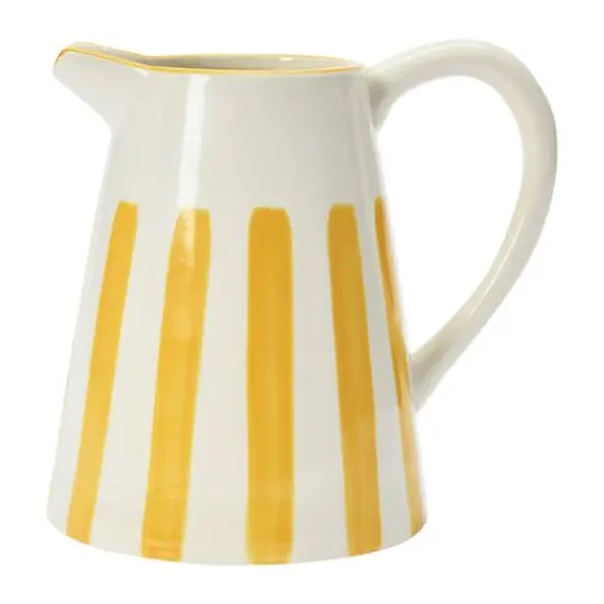 Hello Honey&reg; 6.5" Yellow & White Stripe Stoneware Pitcher {3}