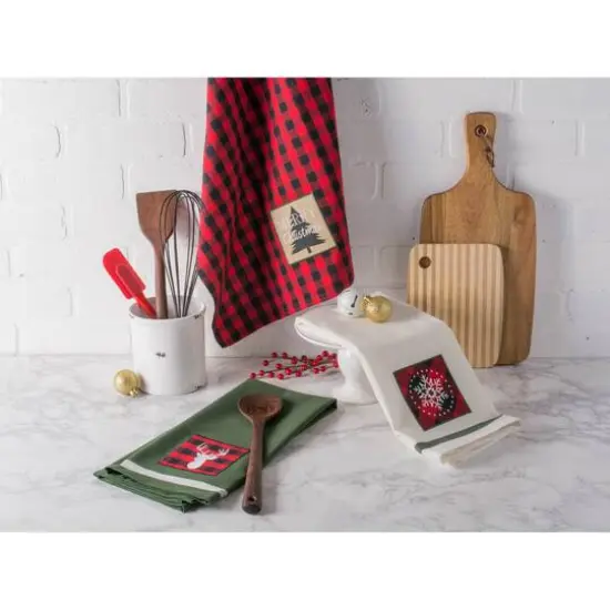 DII&reg; Christmas Fireside Embellished Dishtowels Set {3}