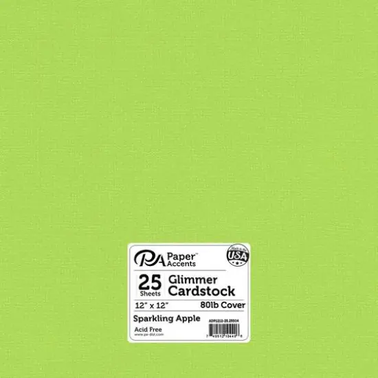 PA Paper&trade; Accents 12" x 12" 80lb. Glimmer Cardstock, 25 Sheets Sparkling Apple {1}