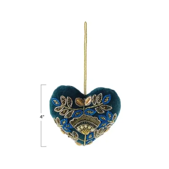 Hello Honey® 4" Multicolor Beaded & Embroidered Heart Cotton Velvet Ornament {4}