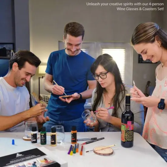 Arteza Experience Box 25 Piece Wine Glass & Wood Coaster Party Kit {5}