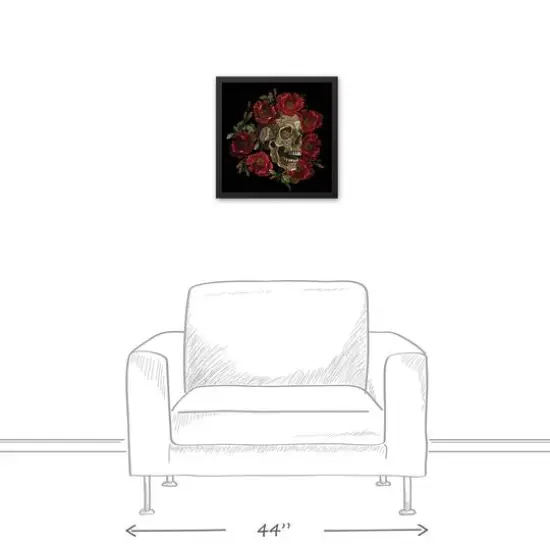 Skull with Floral Crown Black Framed Canvas Wall Art {4}
