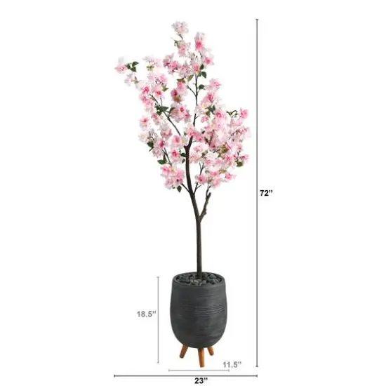 6ft. Cherry Blossom Artificial Tree in Gray Planter with Stand {3}