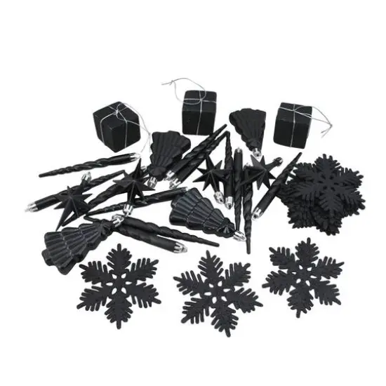 125ct. Jet Black Shatterproof 4-Finish Christmas Ornaments {6}