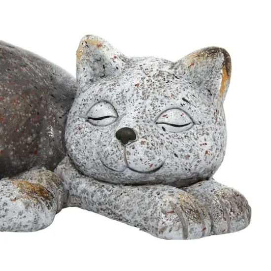 15" Gray Polystone Country Cat Garden Sculpture {4}