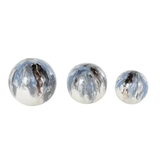 Blue, Brown & Cream Metal Abstract Swirl Orbs & Vase Filler Set {7}