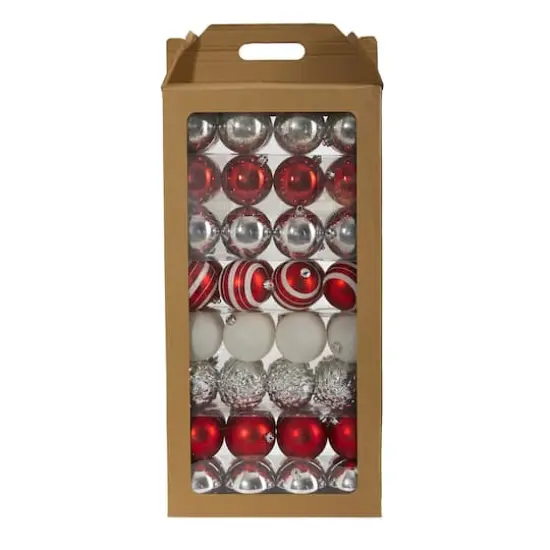 64ct. 3" Red & Silver Shatterproof Ball Ornaments {1}