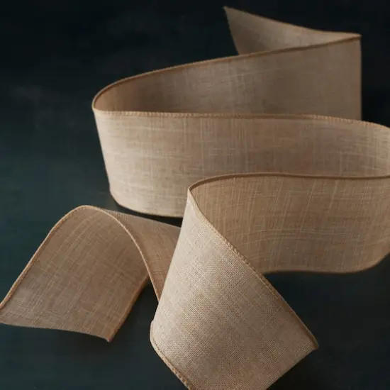 2.5" x 25ft. Faux Linen Wired Ribbon by Celebrate It&reg; Natural {3}