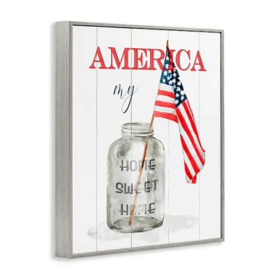 Stupell Industries America My Home Sweet Home Patriotic Country Flag Framed Giclee Art Gray {4}