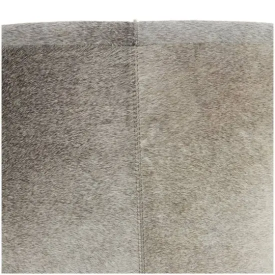 17" Gray Leather Patchwork Pouf with Silver Metal Base {6}