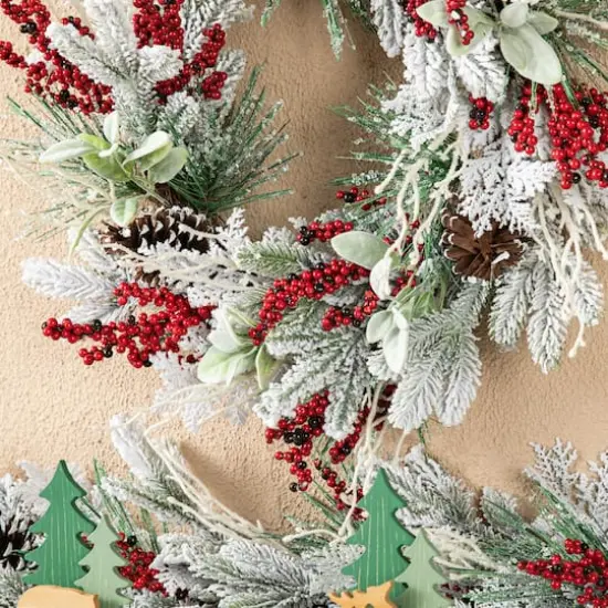 Glitzhome&reg; 24" Christmas Snowy Pinecone & Berry Wreath {4}