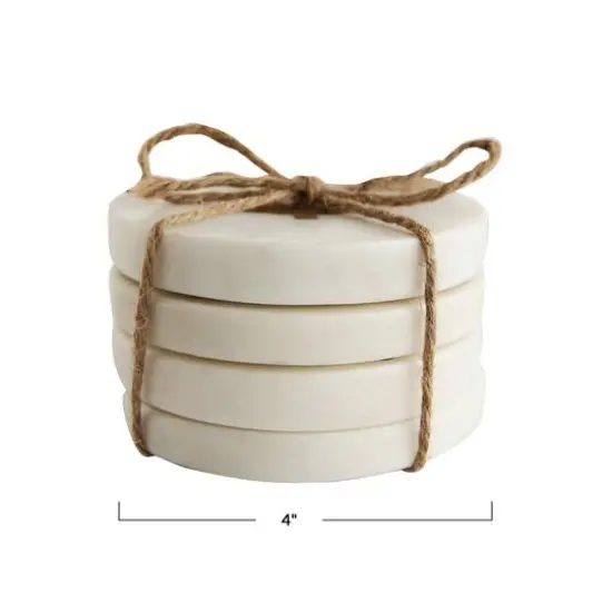 Hello Honey® 4" White Round Marble Coasters with Brass Tree Inlay, 4ct. {5}