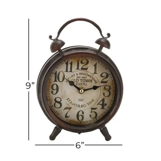 9" Brown Metal Vintage Clock {8}