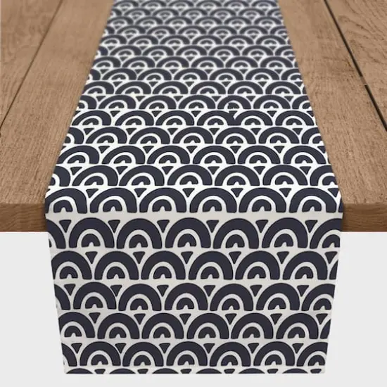 Navy Wavy Arch 16" x 72" Cotton Twill Runner {1}
