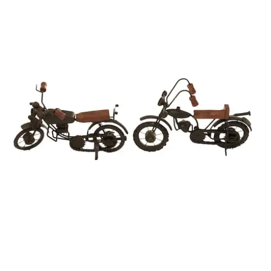 Brown Metal Contemporary Motorcycle Sculpture Set {4}