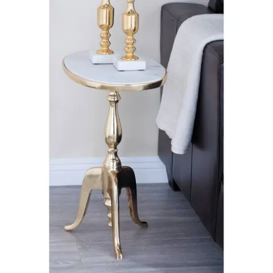 22'' Gold Stone Traditional Accent Table {6}