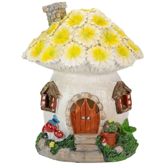 7.25" Solar Lighted Flower House Outdoor Garden Statue {1}