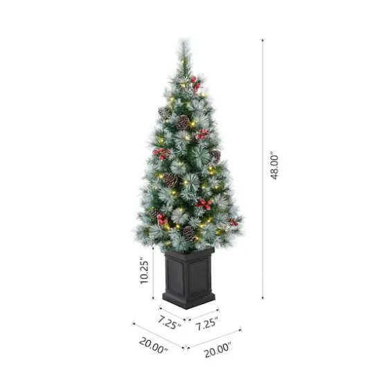 2 Pack 4ft. Pre-Lit Pine Artificial Christmas Porch Tree, Warm White LED Lights {9}