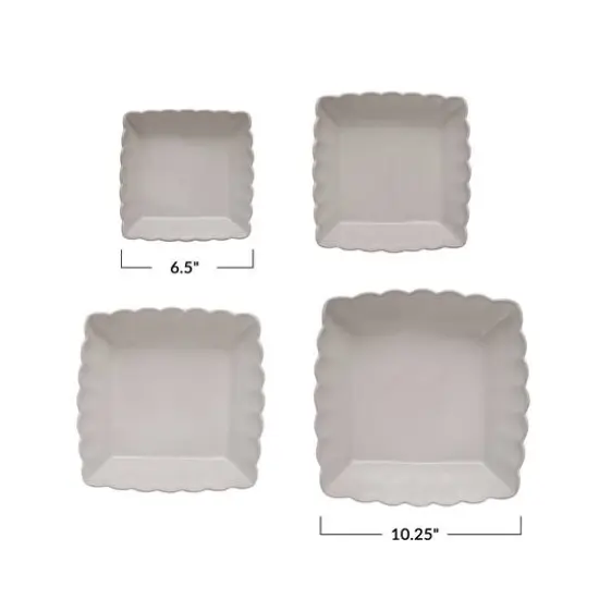 Hello Honey&reg; Matte White Square Stoneware Scalloped Edge Serving Dish Set {6}
