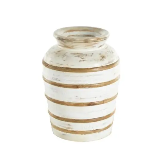 11" Brown Horizontal Ridge Mango Wood Distressed Vase {4}