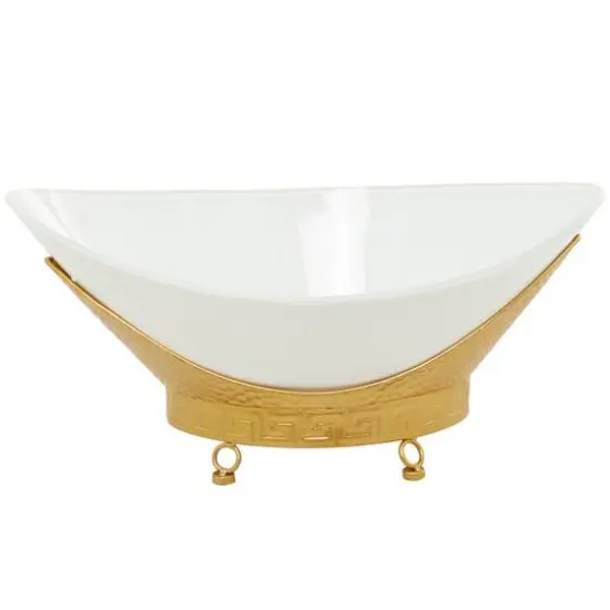 CosmoLiving by Cosmopolitan 23" White Glass Hammered Kitchen Serving Bowl with Gold Metal Stand {1}