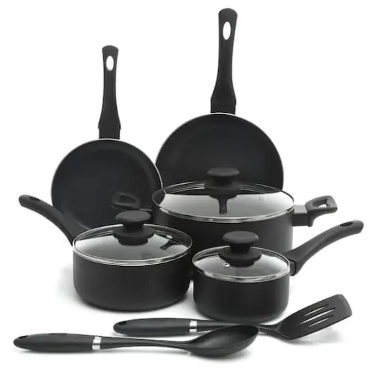 Oster Ashford 10-Piece Black Aluminum Nonstick Cookware Set {1}