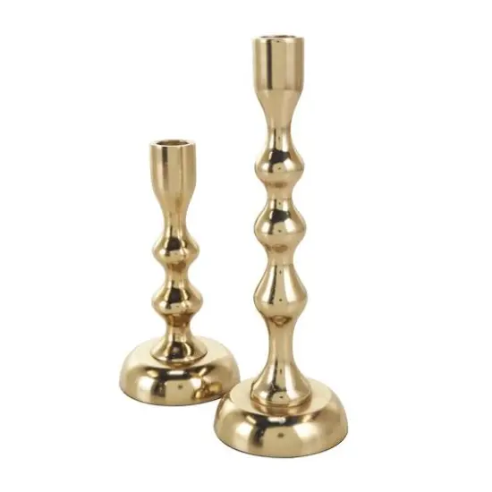 Contemporary Aluminum Taper Candle Holder Set Gold {3}